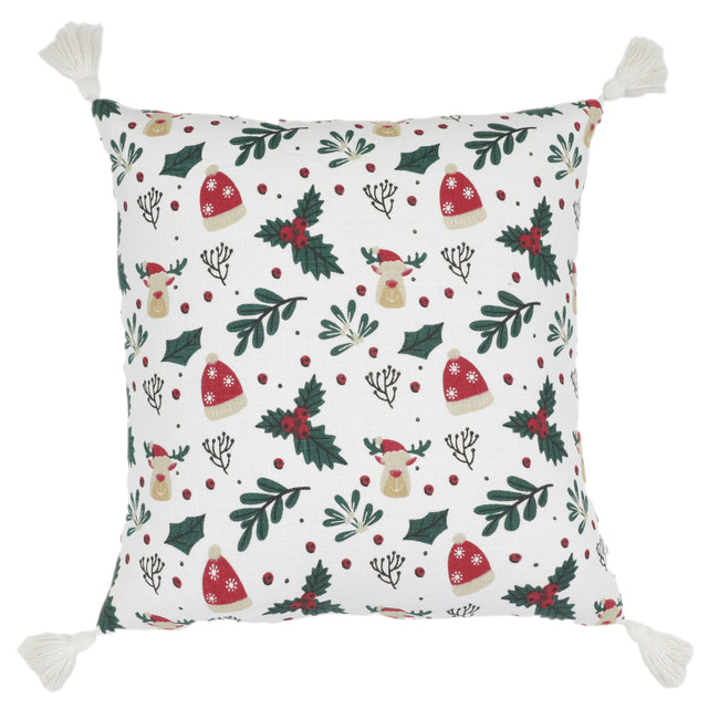 Kerst kussenhoes met print en kwastjes - Urbane Hide Urbane Hide