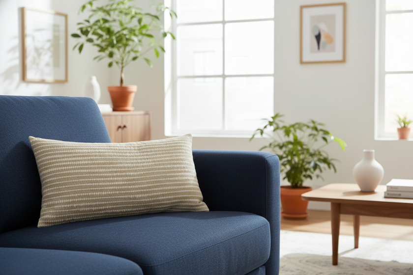 Lumbalkussen beige met strepen en textuur - Urbane Hide Urbane Hide