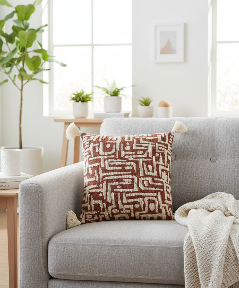 Decoratief kussen etnisch patroon bruin beige – Urbane Hide Urbane Hide