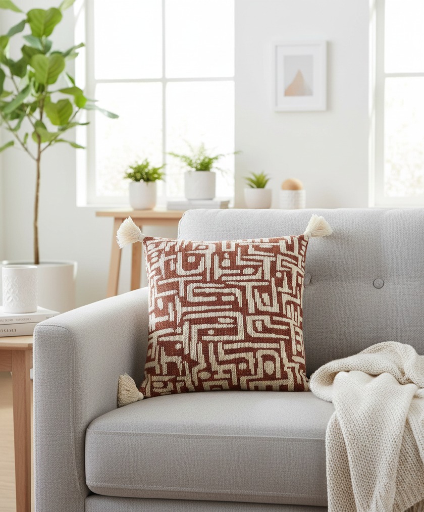 Decoratief kussen etnisch patroon bruin beige – Urbane Hide Urbane Hide