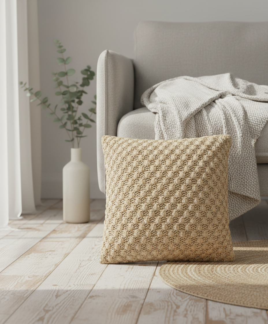Gevlochten Beige Sierkussen met Structuur – Urbane Hide Urbane Hide