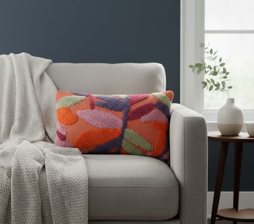 Decoratief kussen met bladmotief in aardetinten – Urbane Hide Urbane Hide