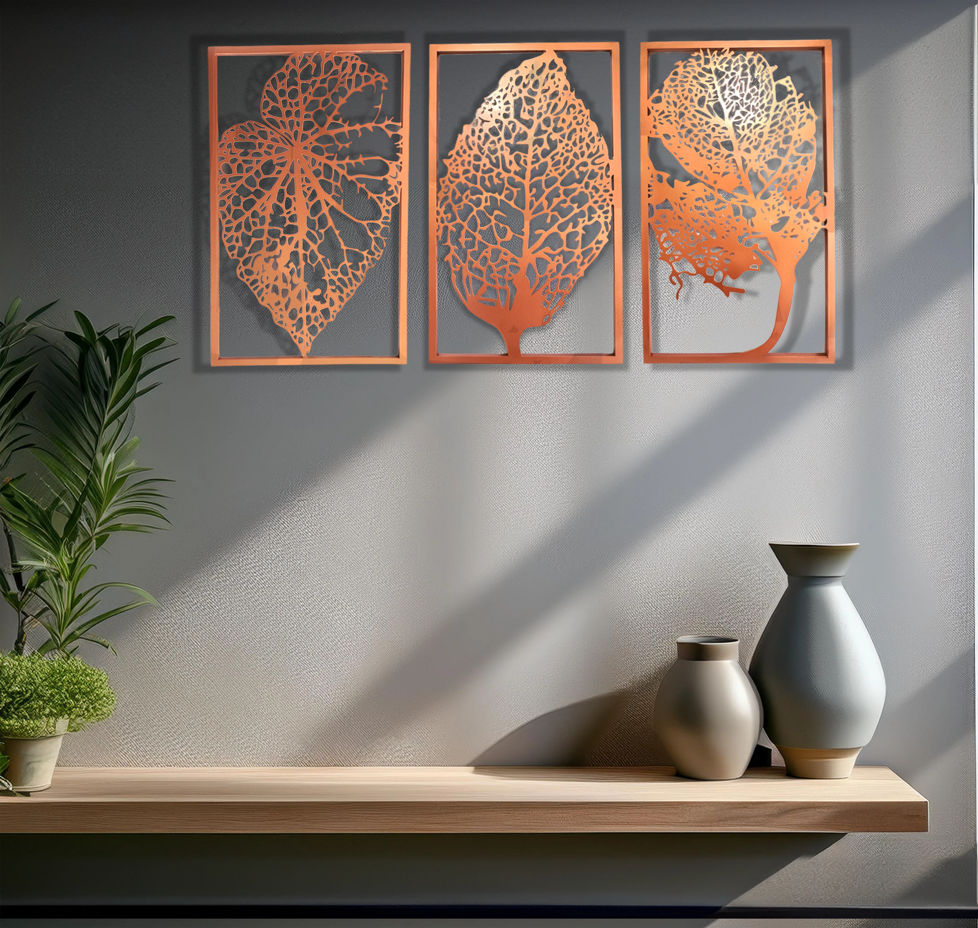 Koperen Blad Muurdecoratie Set van 3 | Urbane Hide Urbane Hide