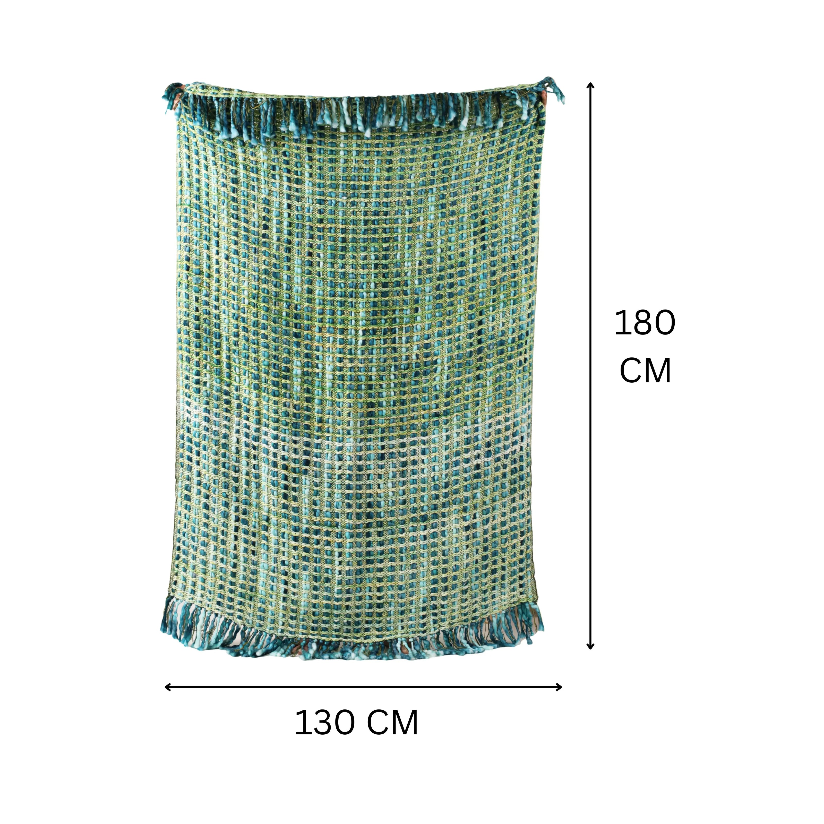 Gehaakte Woondeken Groen Blauw met Franje | Urbane Hide Urbane Hide