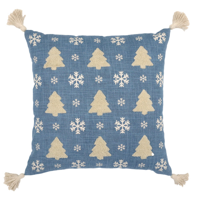 Kerst kussenhoes blauw met bomen en sneeuw - Urbane Hide 