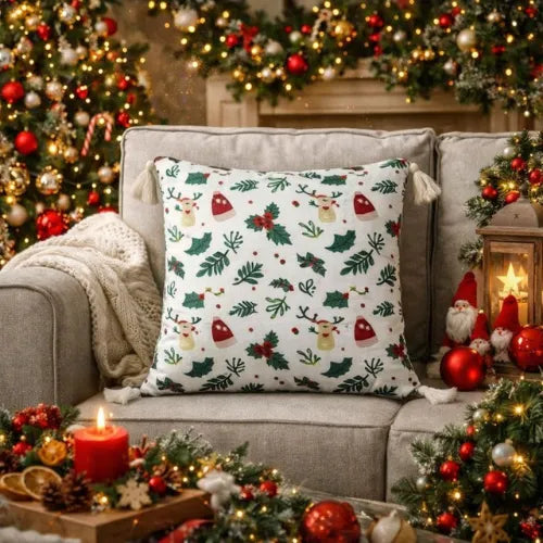 Kerst kussenhoes met print en kwastjes - Urbane Hide 