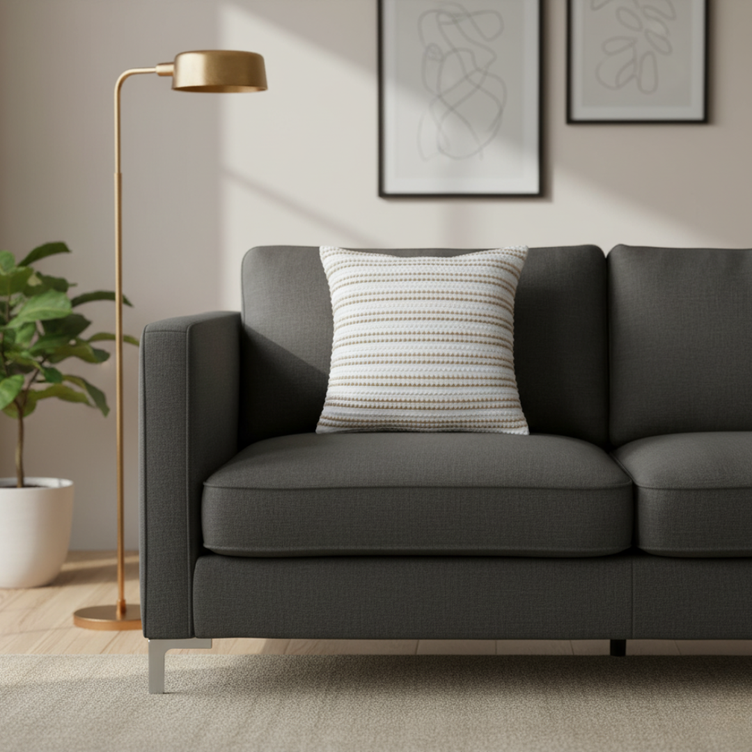 Kussenhoes beige gestreept katoen 45x45 – Urbane Hide Urbane Hide