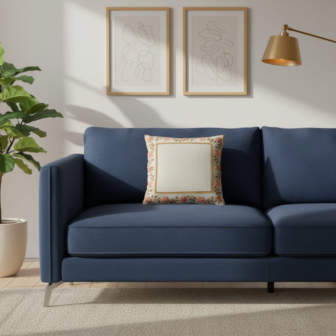 Kussen geborduurde bloemenrand boho stijl katoen - Urbane Hide Urbane Hide