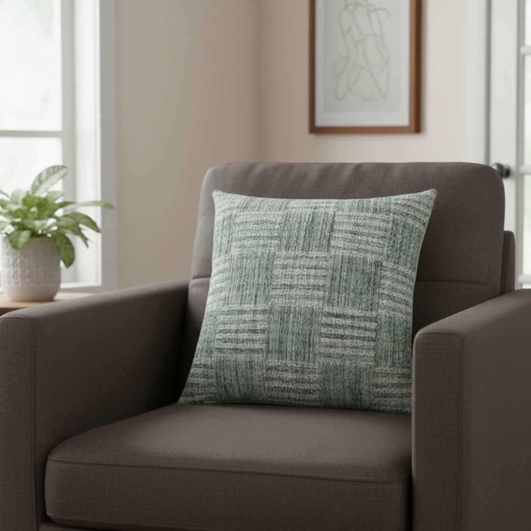 Sierkussen geweven ruitpatroon groen mix – Urbane Hide Urbane Hide