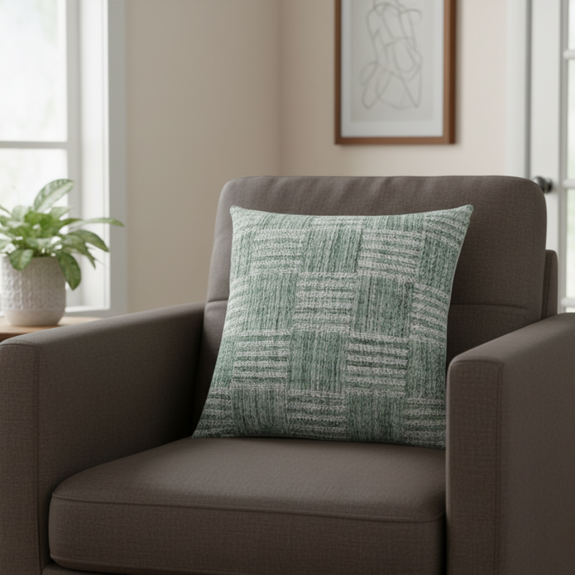 Sierkussen geweven ruitpatroon groen mix – Urbane Hide Urbane Hide