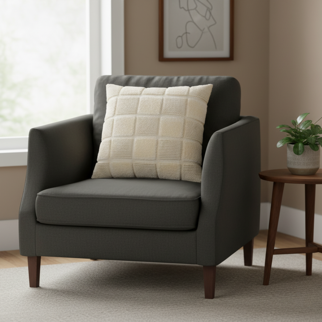 Kussenhoes beige met blokpatroon en textuur - Urbane Hide Urbane Hide