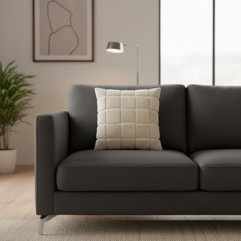 Kussenhoes beige met blokpatroon en textuur - Urbane Hide Urbane Hide