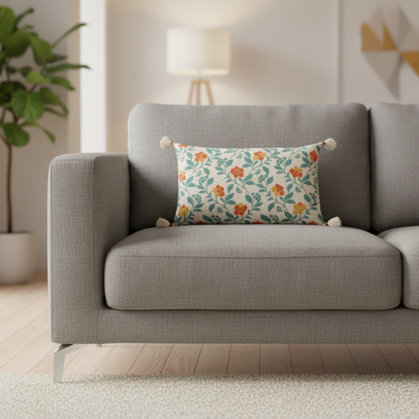 Kussen bloemenprint rechthoek met kwastjes - Urbane Hide Urbane Hide