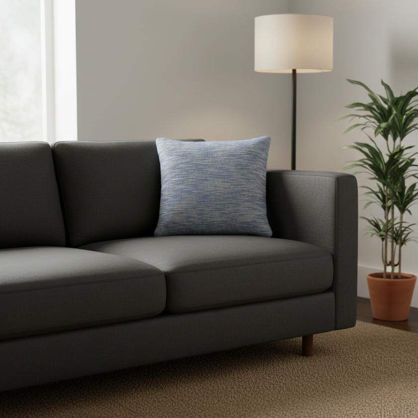 Kussen blauw gemêleerd geweven katoenlook stijl - Urbane Hide Urbane Hide