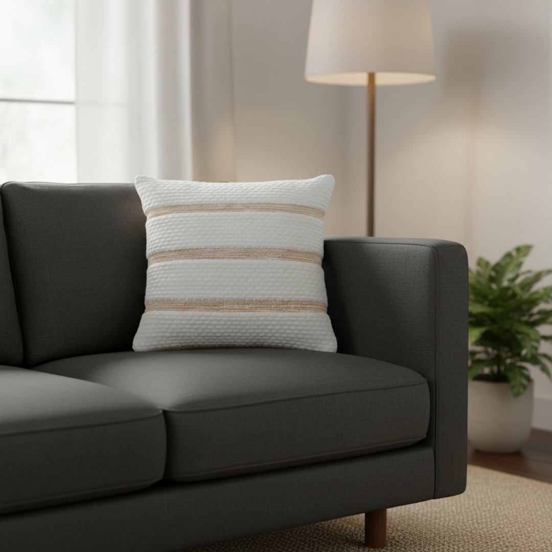 Decoratief wit kussen met beige strepen 45x45 – Urbane Hide Urbane Hide