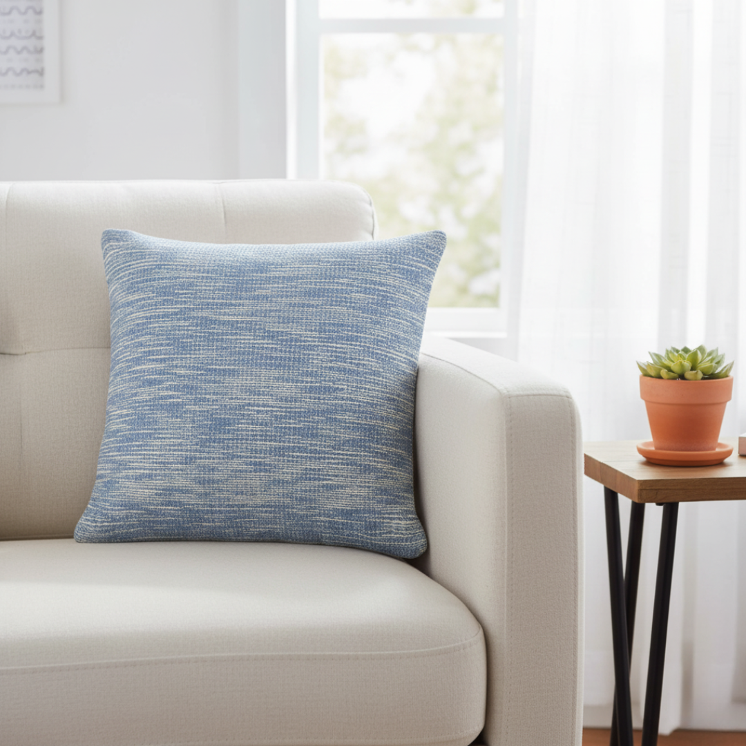 Kussen blauw gemêleerd geweven katoenlook stijl - Urbane Hide Urbane Hide