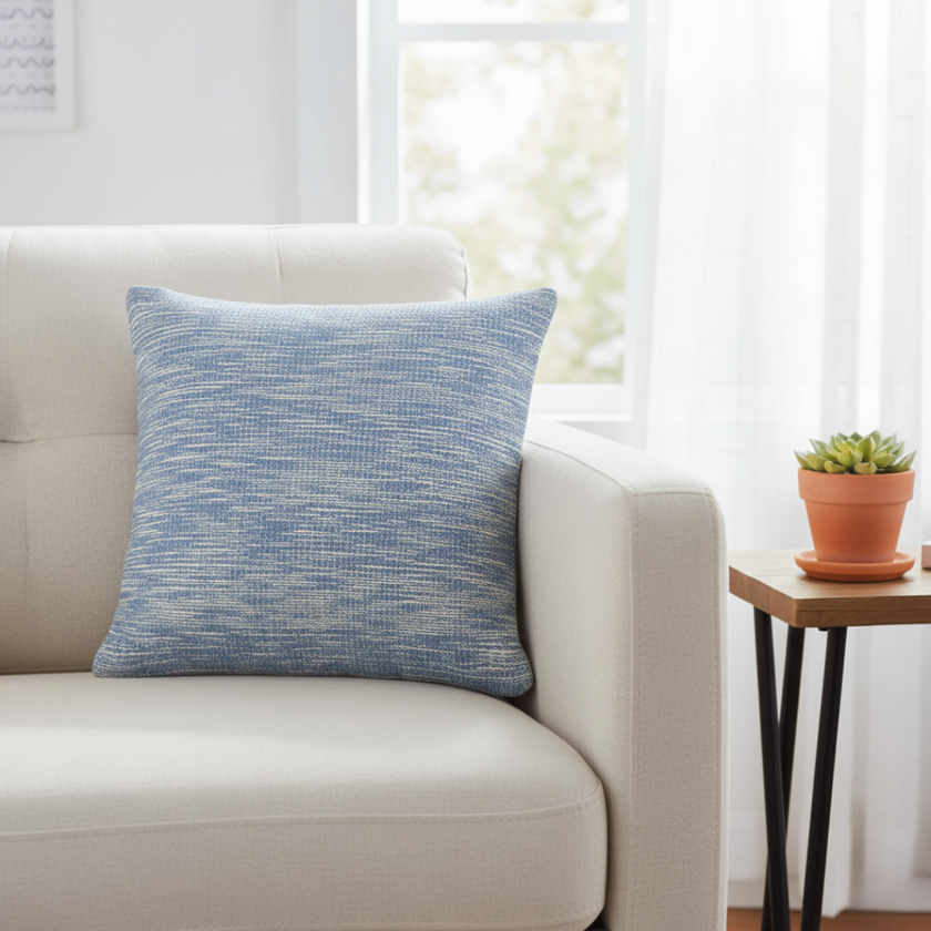 Kussen blauw gemêleerd geweven katoenlook stijl - Urbane Hide Urbane Hide