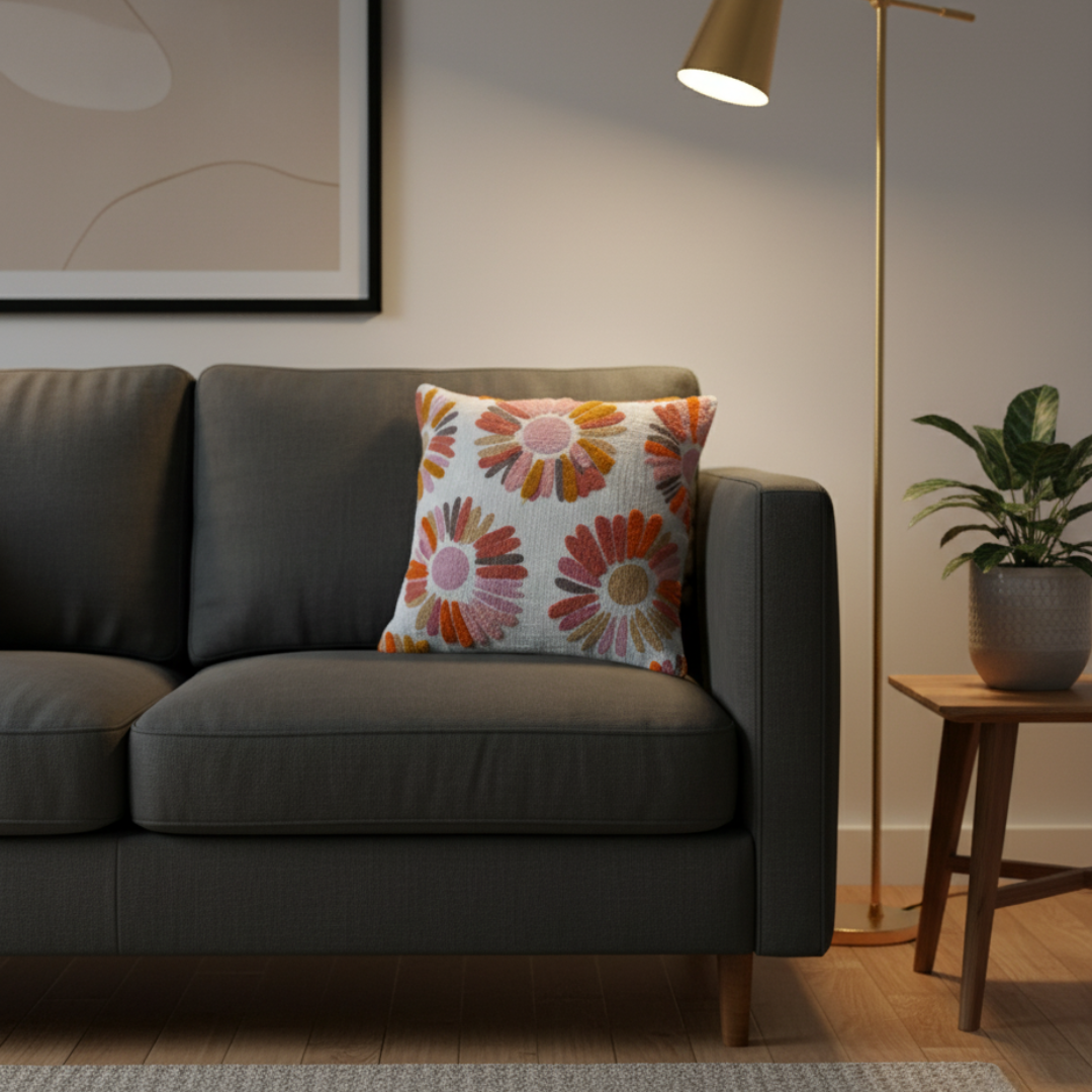 Sierkussen met bloemenpatroon in warme tinten – Urbane Hide Urbane Hide