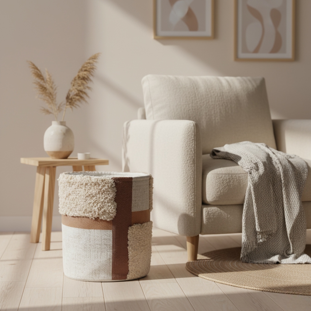 Opbergmand met lusstructuur en aardetinten – Urbane Hide Urbane Hide