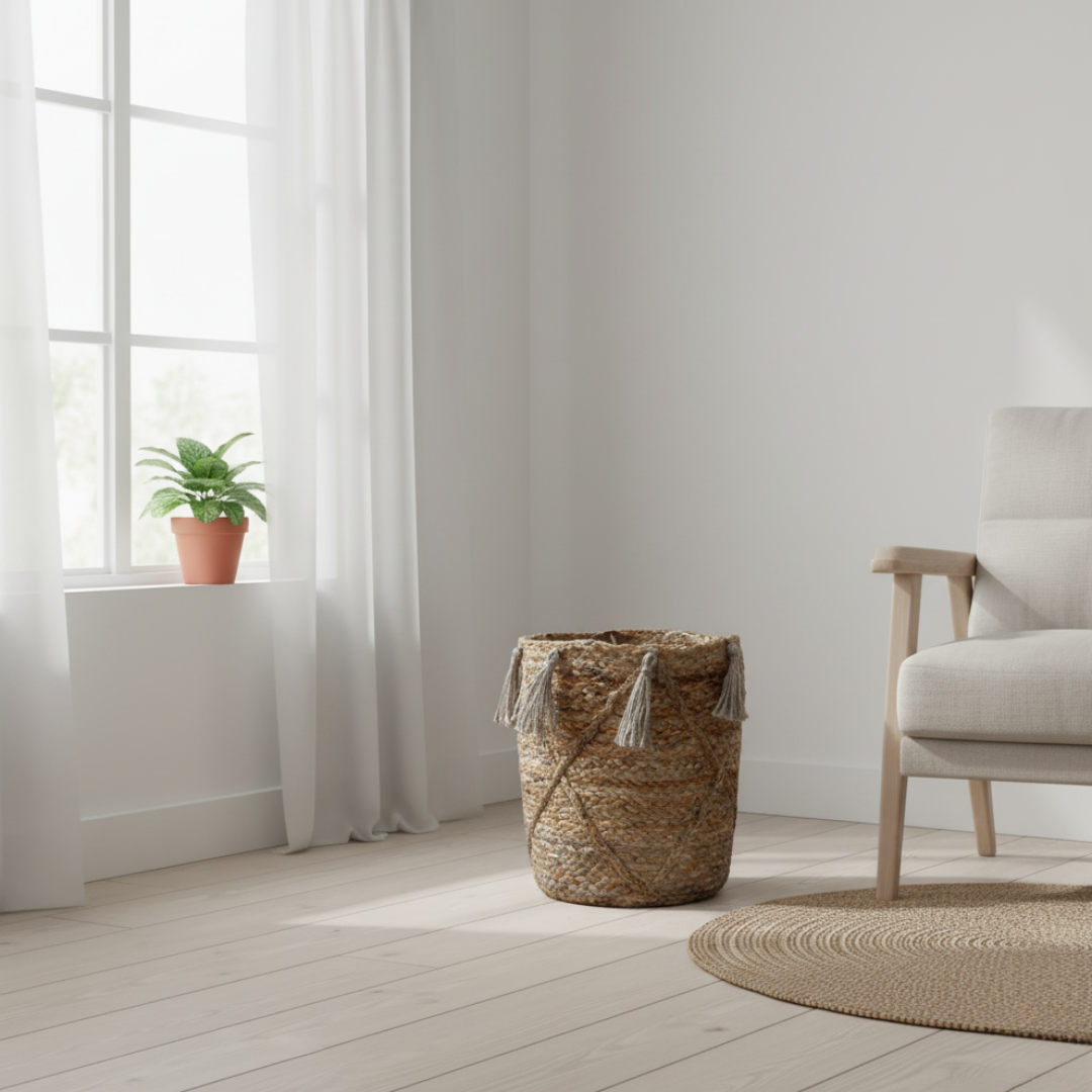 Gevlochten mand met franjes van jute – Urbane Hide Urbane Hide