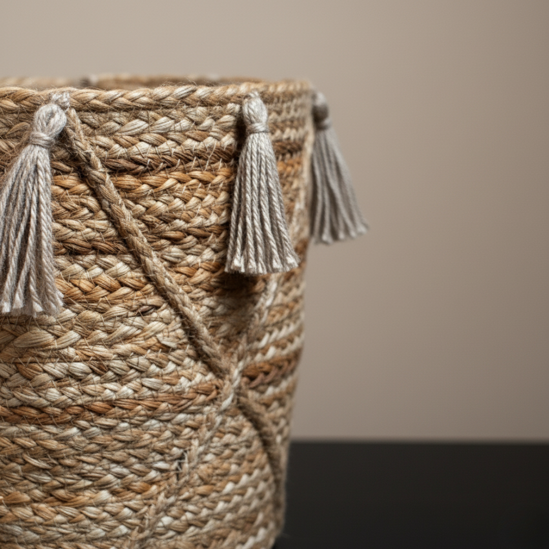 Gevlochten mand met franjes van jute – Urbane Hide Urbane Hide