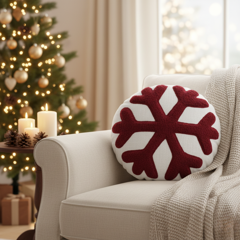 Ronde kerst vloermat met rood sneeuwvlok motief - Urbane Hide Urbane Hide