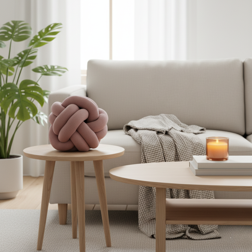 Stofroze Knoopbal Kussen- Urbane Hide Urbane Hide