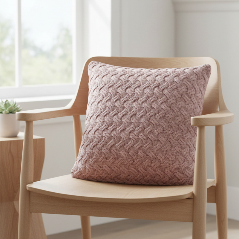 Gebreid Oudroze Sierkussen met Kabelpatroon – Urbane Hide Urbane Hide
