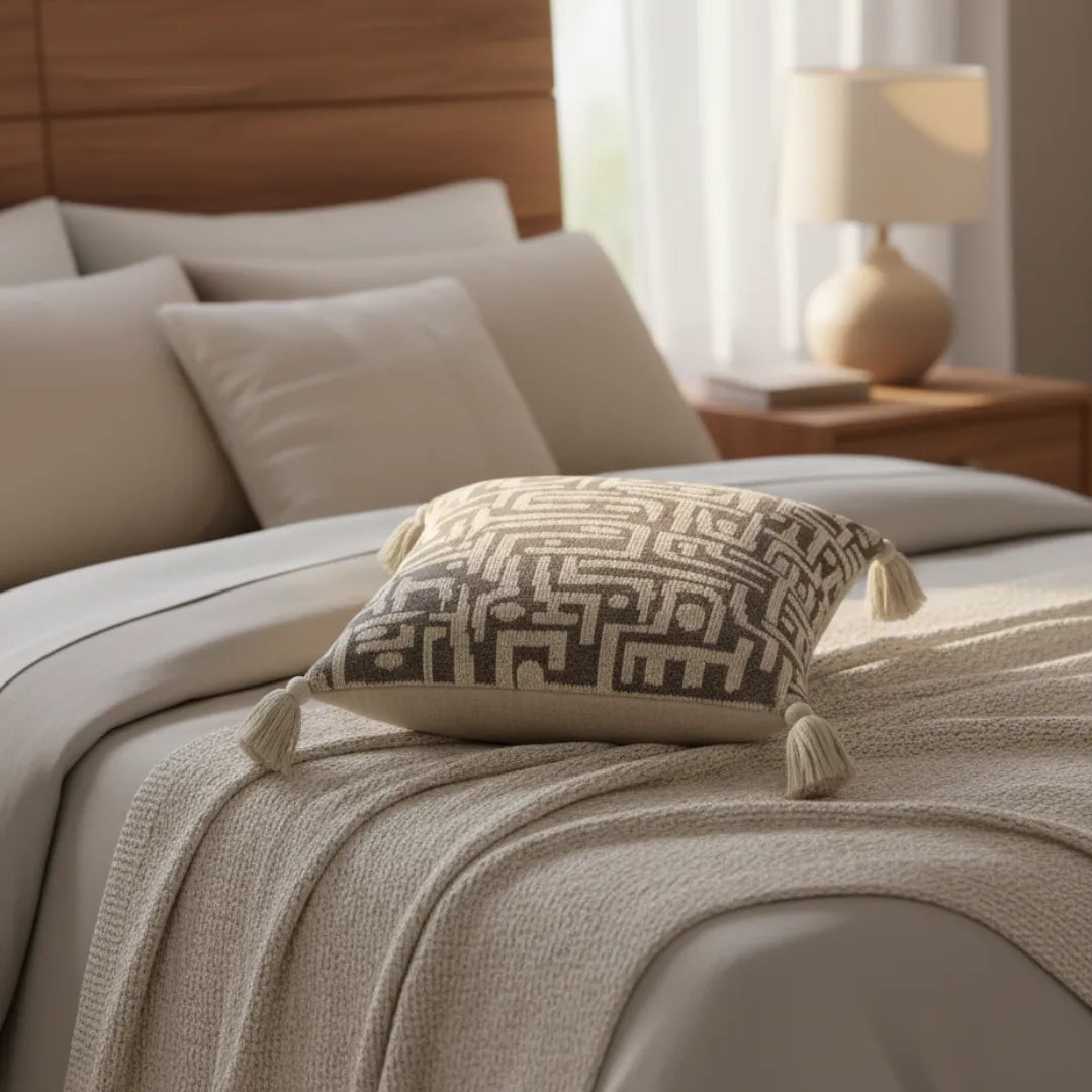 Decoratief kussen etnisch patroon bruin beige – Urbane Hide