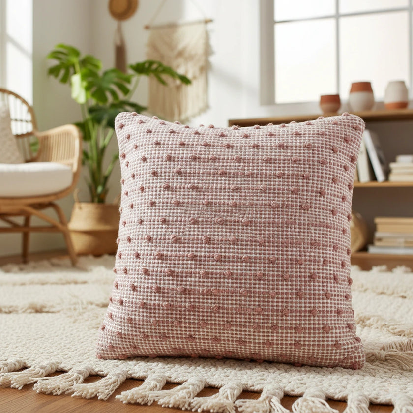 Wit sierkussen 45x45 met geweven strepen – Urbane Hide