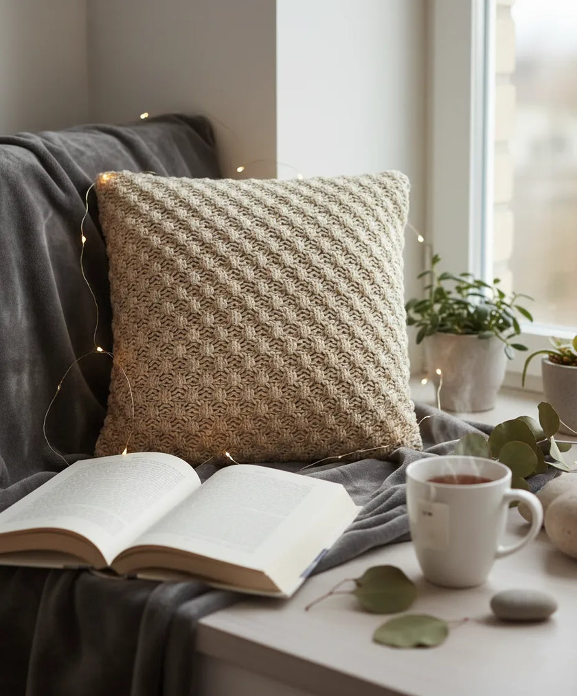 Gevlochten Beige Sierkussen met Structuur – Urbane Hide