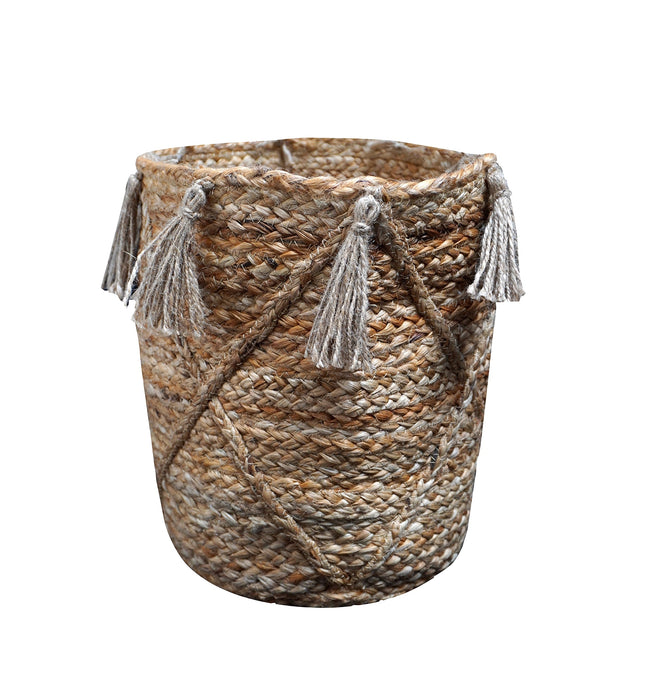 Gevlochten mand met franjes van jute – Urbane Hide 