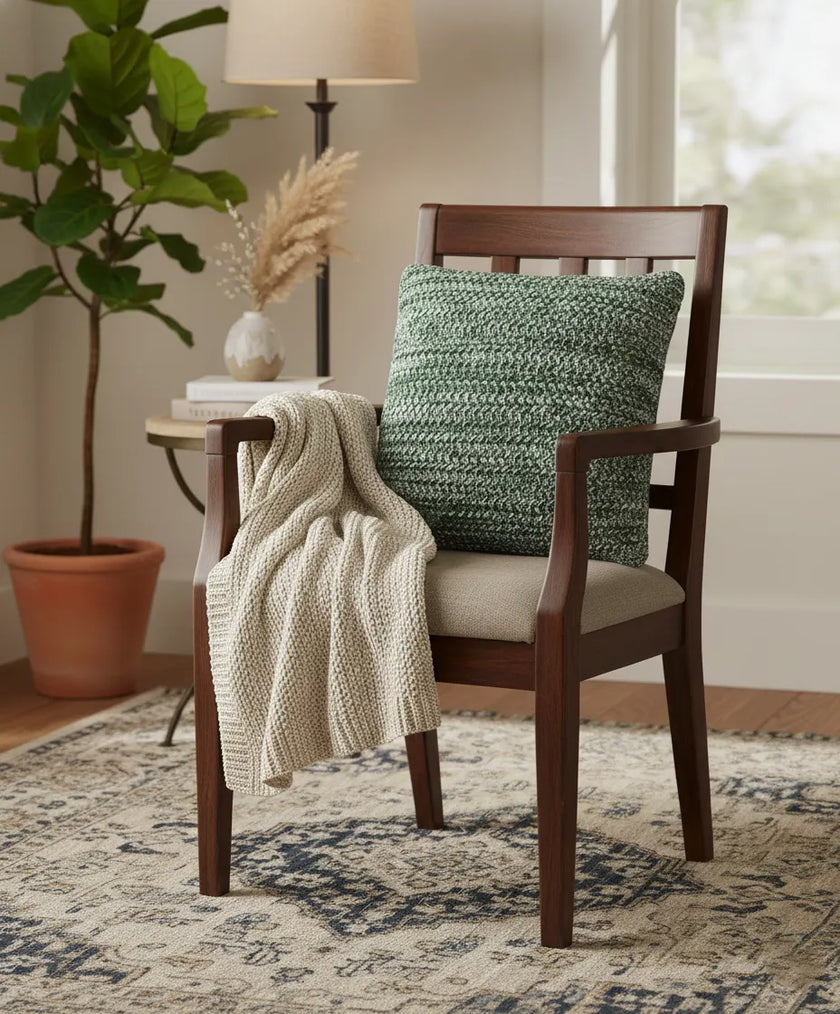 Grof Gebreid Groengrijs Sierkussen met Textuur – Urbane Hide 