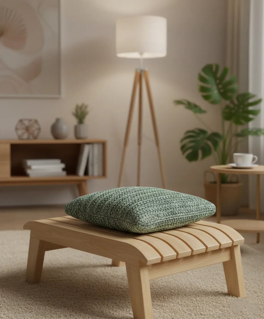 Grof Gebreid Groengrijs Sierkussen met Textuur – Urbane Hide 