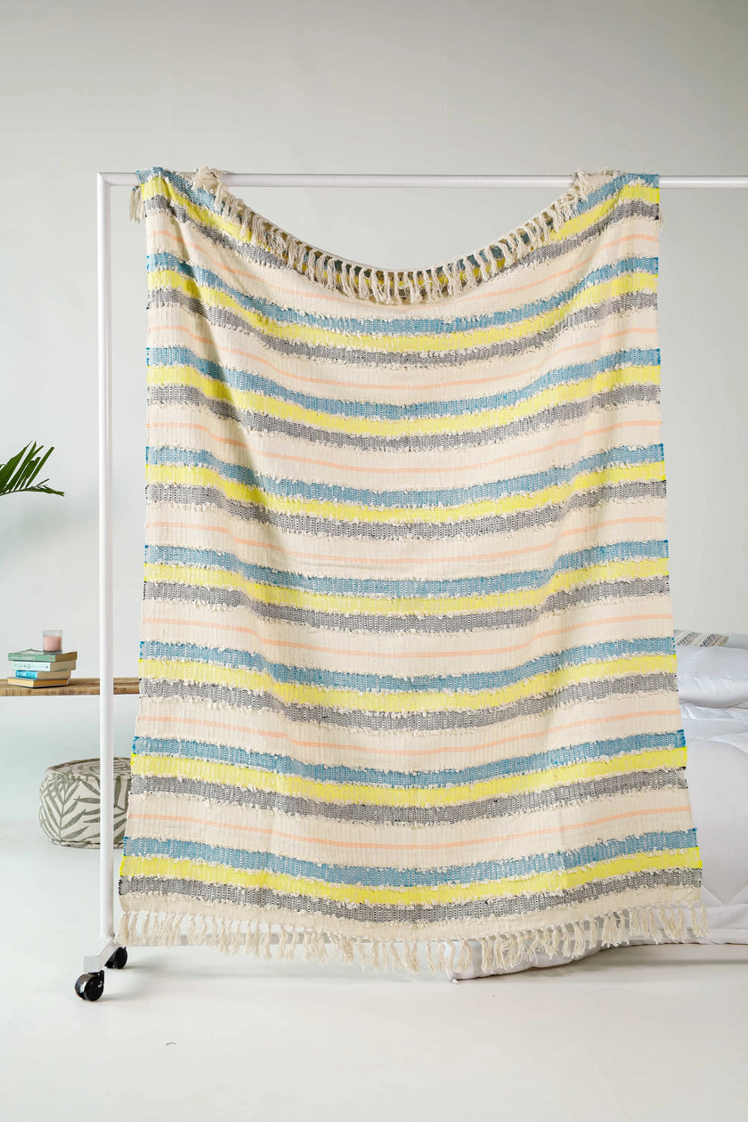 Kleurrijke gestreepte plaid met franjes katoen – Urbane Hide Urbane Hide