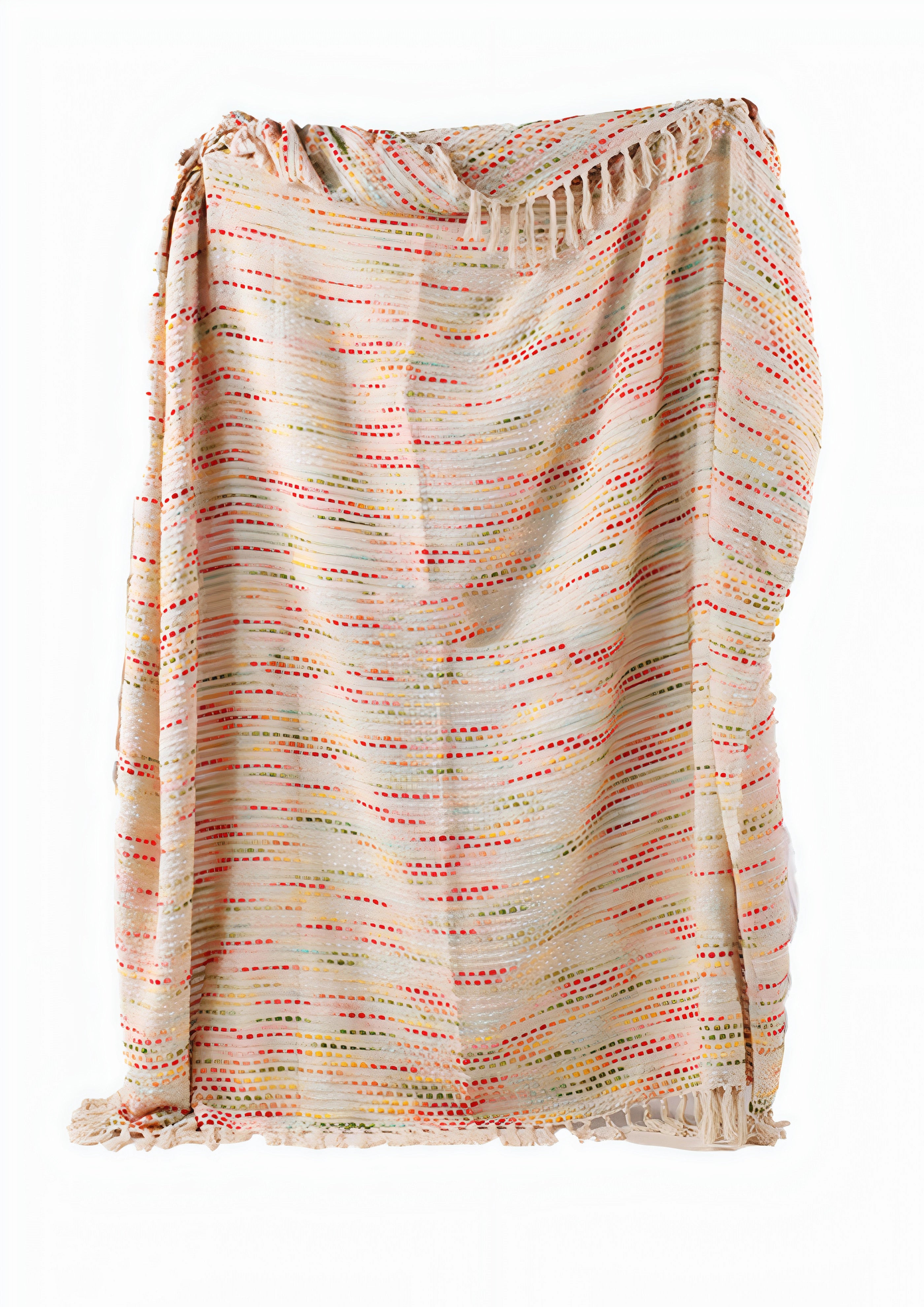 Beige Woondeken met Kleurrijk Patroon & Franje | Urbane Hide Urbane Hide