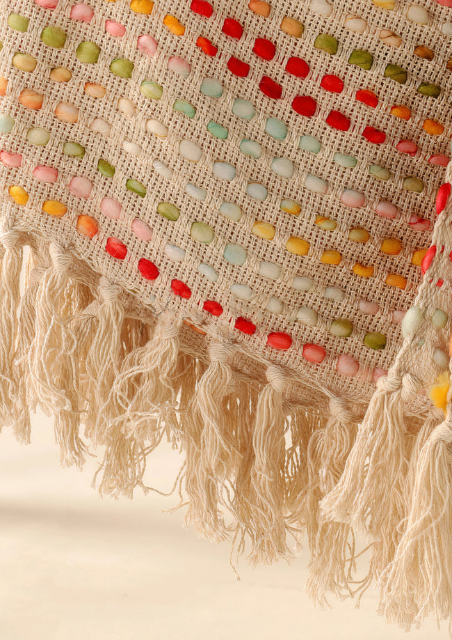 Beige Woondeken met Kleurrijk Patroon & Franje | Urbane Hide Urbane Hide