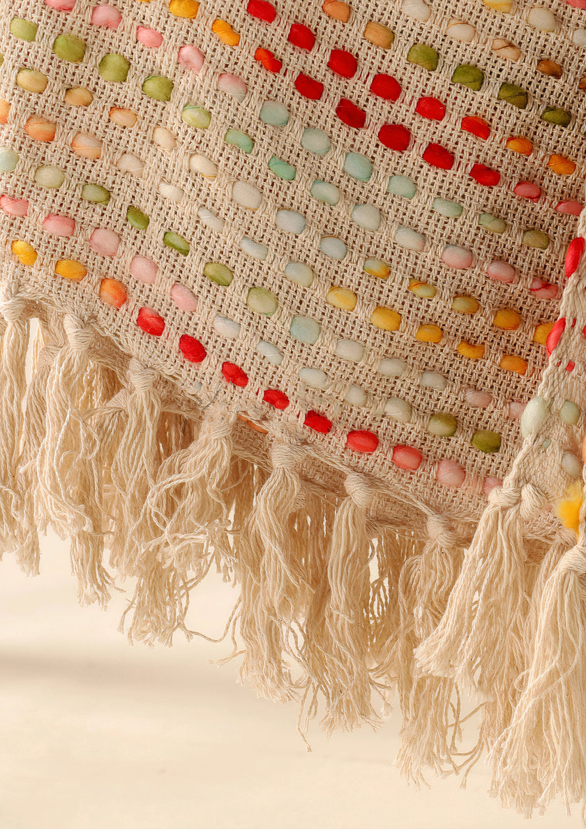 Beige Woondeken met Kleurrijk Patroon & Franje | Urbane Hide Urbane Hide