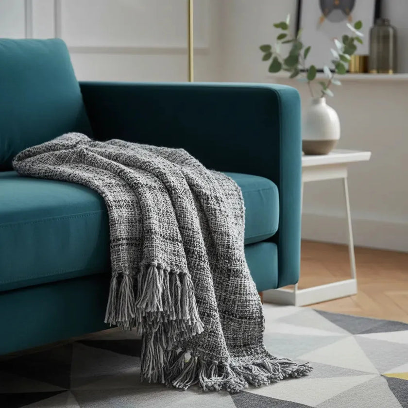 Plaid grijs met franjes voor bank of bed - Urbane Hide 