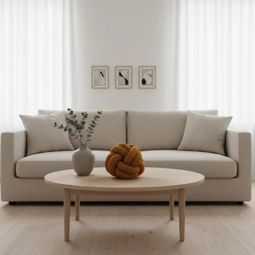 Mosterd Oker Knoopbal Kussen – Urbane Hide 