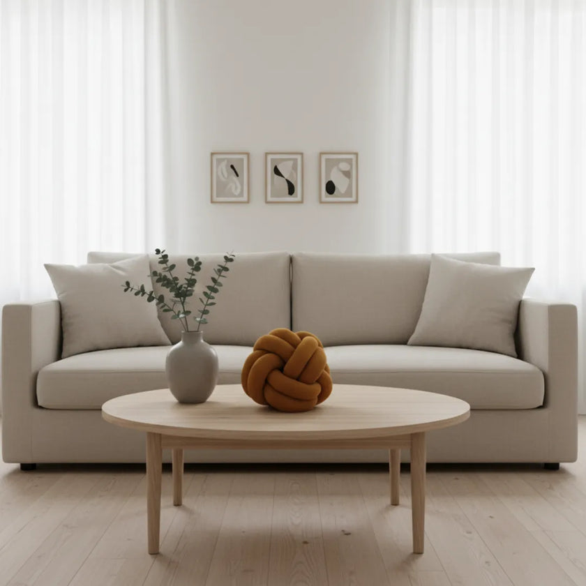 Mosterd Oker Knoopbal Kussen – Urbane Hide 