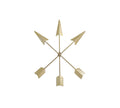 Metalen muurdecoratie met zes gekruiste pijlen in matte goudkleur, perfect voor interieurstyling.