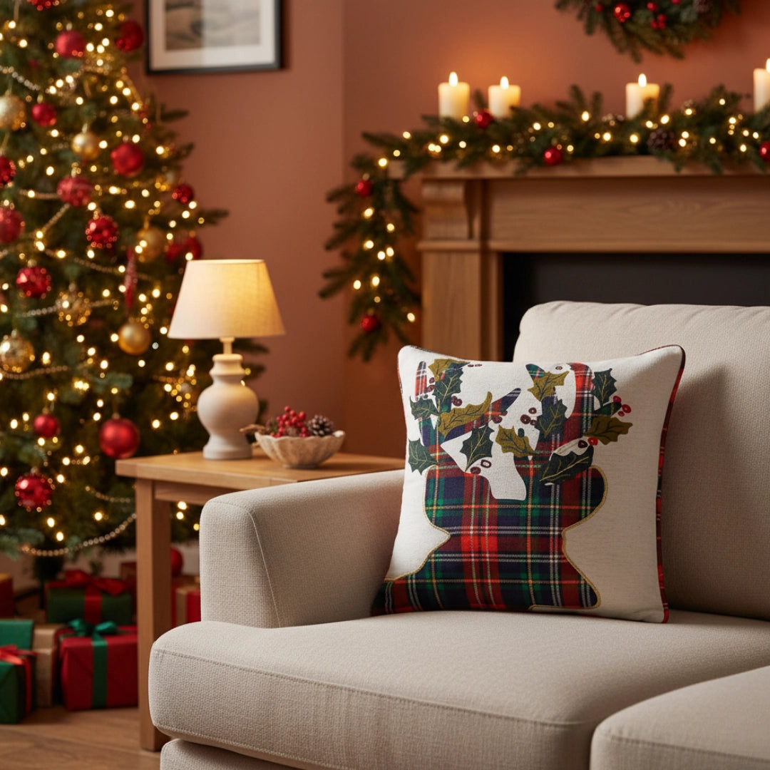 Kerstkussen met rendier en tartan motief – Urbane Hide 