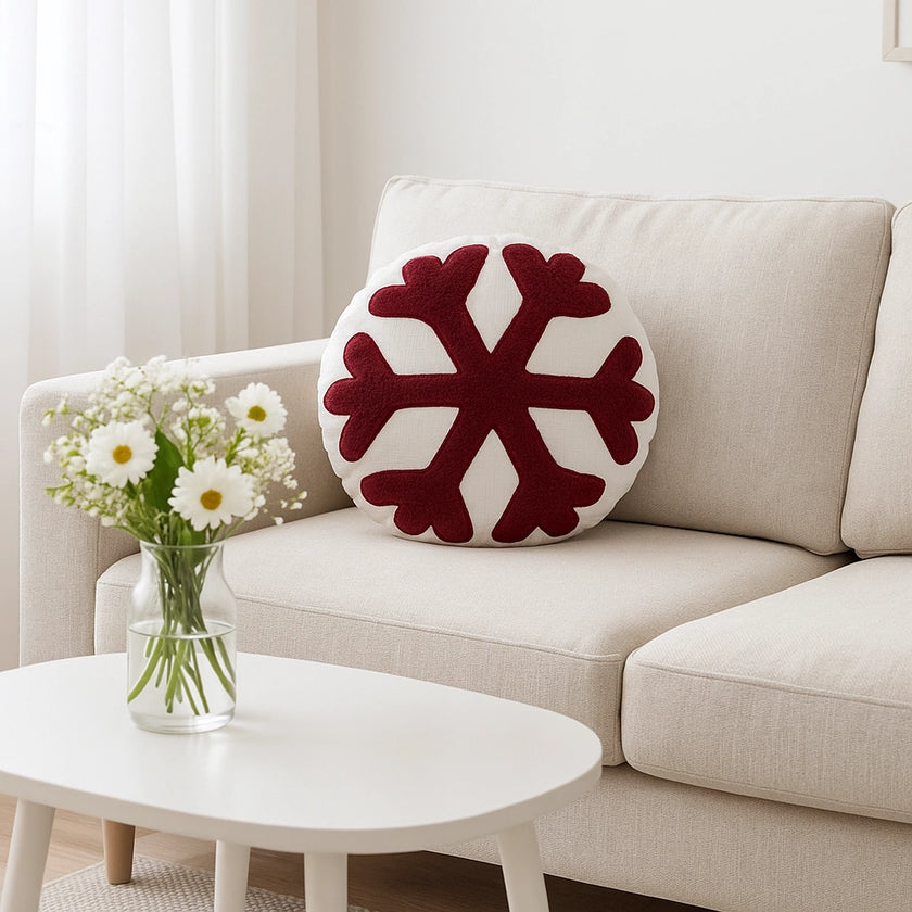 Ronde kerst vloermat met rood sneeuwvlok motief - Urbane Hide 