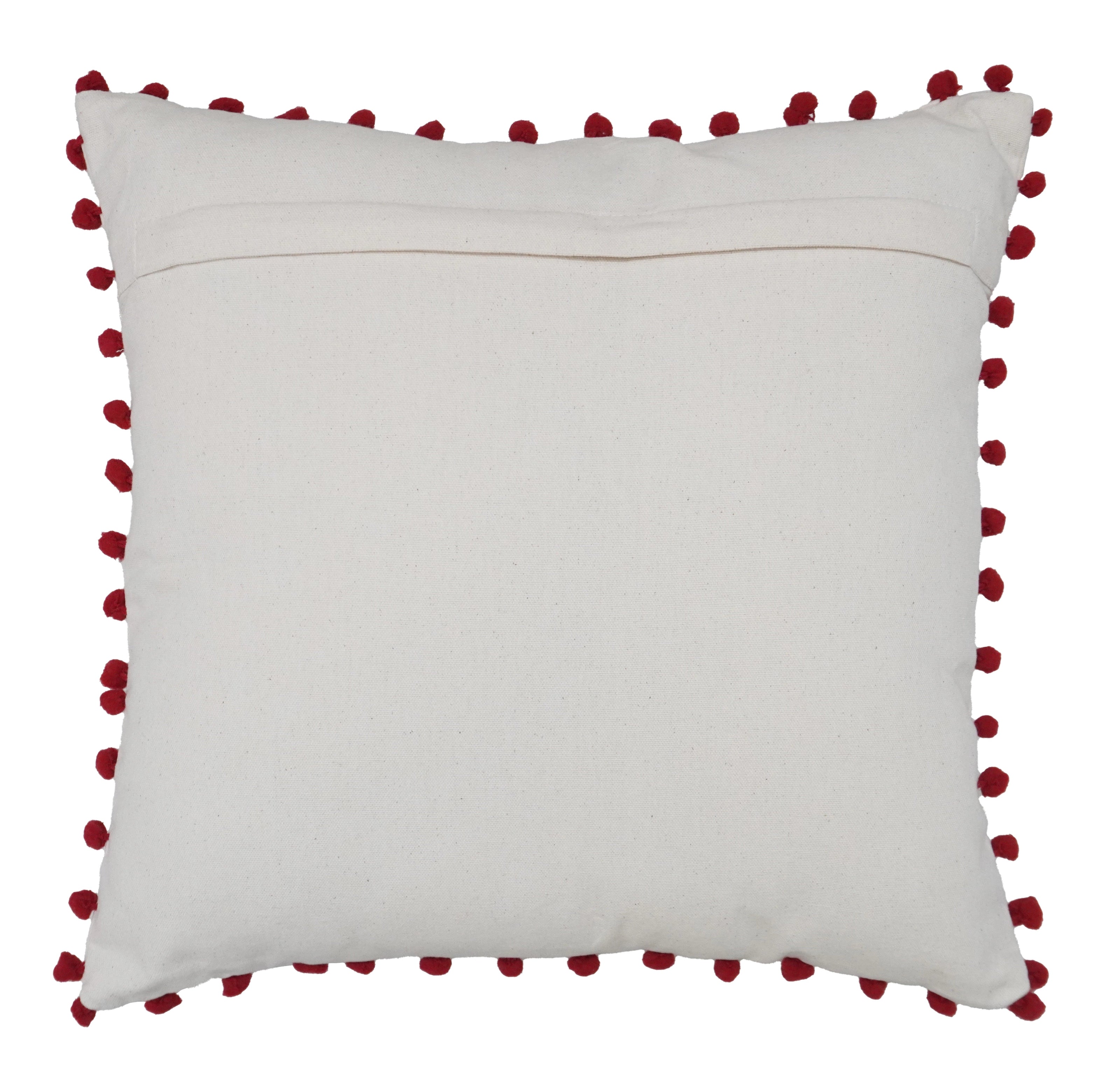 Kerstkussen met kerstboomprint en rode pompons – Urbane Hide 