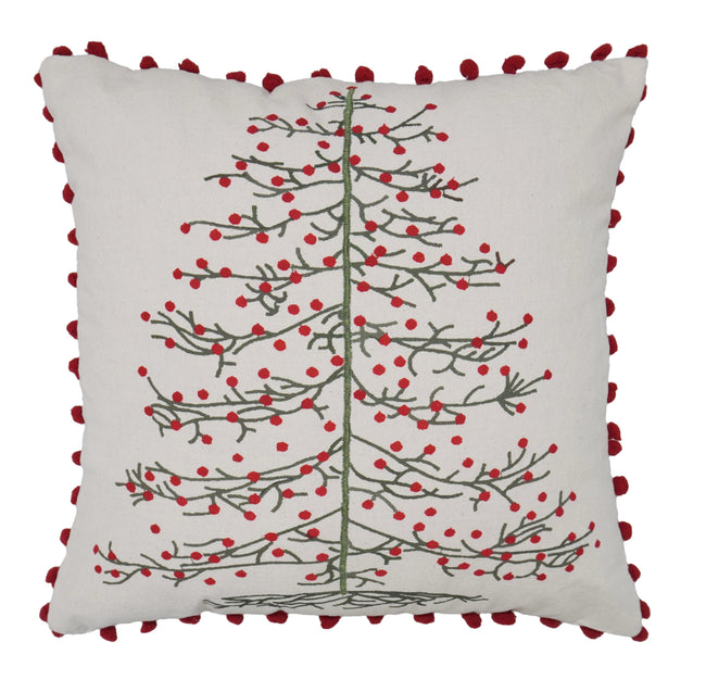 Kerstkussen met kerstboomprint en rode pompons – Urbane Hide 