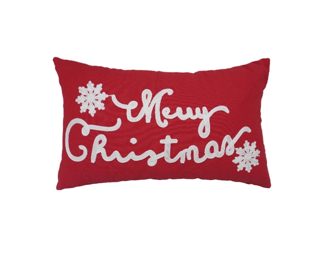 Rood Kerstkussen met Tekst & Sneeuwvlokken – Urbane Hide 