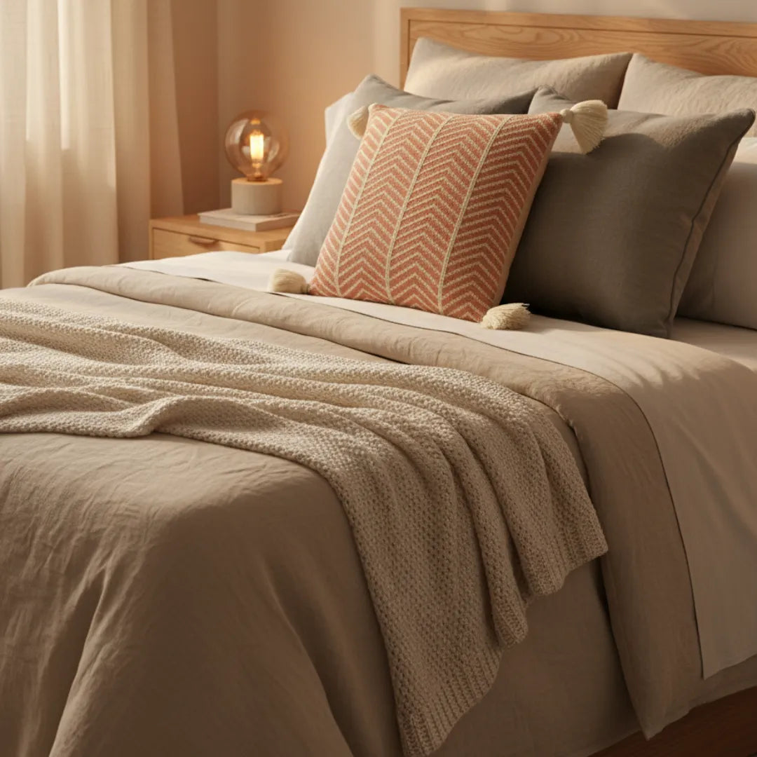 Terracotta Sierkussen met Chevron en Kwastjes – Urbane Hide 