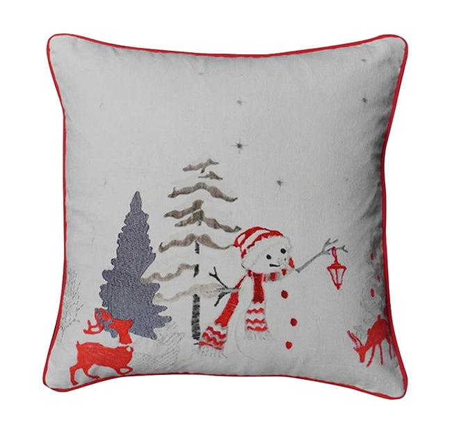 Winterkussen met sneeuwpop en herten borduursel – Urbane Hide 
