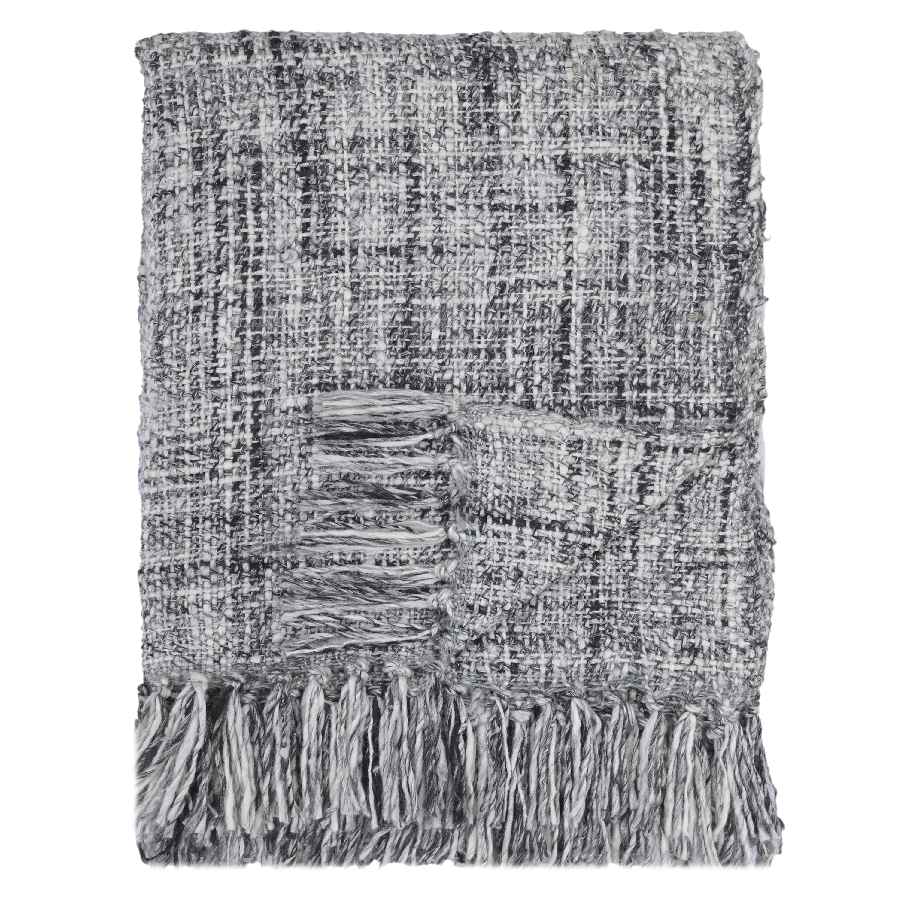 Zachte grijze plaid met franjes en geweven structuur - Urbane Hide Urbane Hide